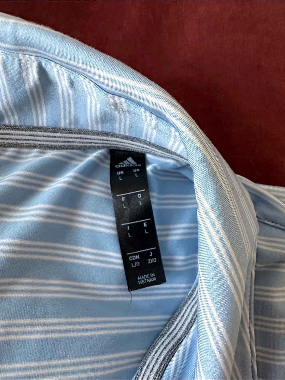 adidas Light Blue & White Striped Polo Shirt
